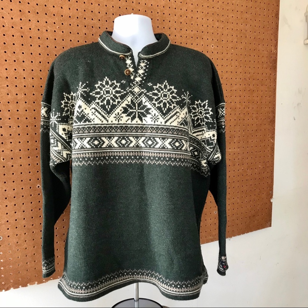 Dale of Norway Mens Green Fair Isle Wool Sweater - Picture 2 of 10